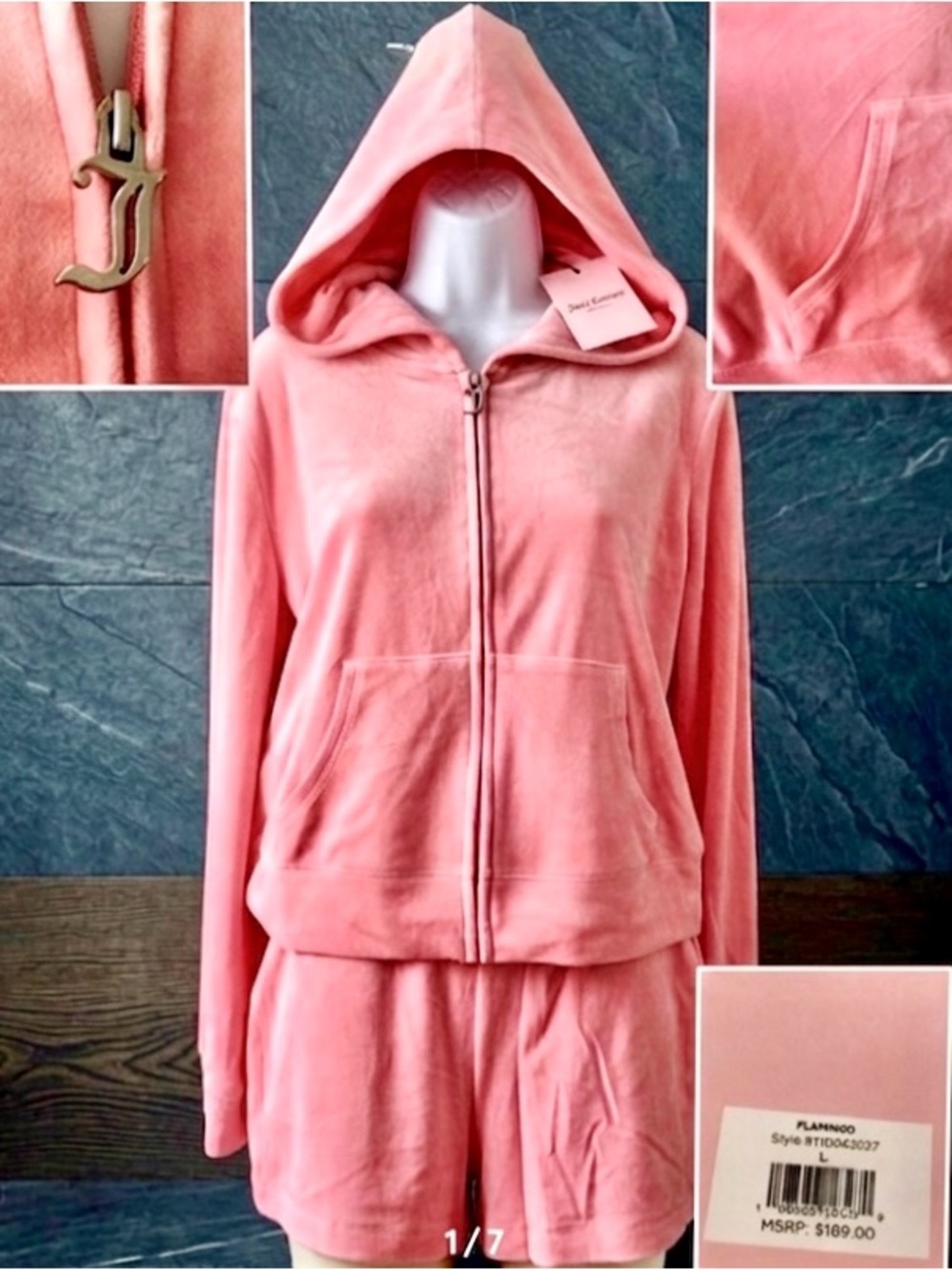 NWT Juicy Couture Pink Velour Short Tracksuit Set Rhinestone Logo L